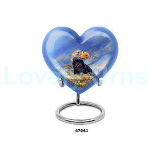 Urna de cremación de pájaro frailecillo de corazón hermoso superventas para cenizas humanas adultas, urna de corazón de recuerdo pequeña decorativa con bolsa gratis - Product Image 1