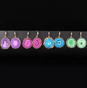 Natural <b>Raw</b> Stone Drop Earrings Jewelry Geode Druzy Agate Dangle Earring by ALIF <b>CRYSTAL</b> and AGATE - Product Image 2