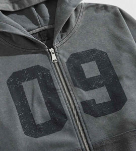 À la mode hommes personnalisé lettre imprimé lavage à l'acide sweat à capuche zippé décontracté à manches longues goutte épaule poche capuche pour hommes - Product Image 3