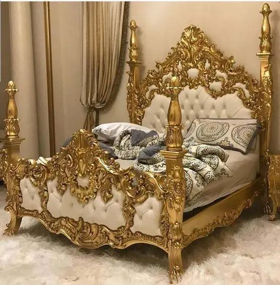 Móveis de quarto francês antigo com dossel de madeira, cama clássica luxuosa dossel com cabeceira