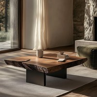 Table basse moderne en teck massif, design épuré, finition naturelle, écologique, construction durable, fabrication artisanale, meuble de maison pratique