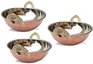 Bol à dîner en cuivre indien Karahi avec poignée pour la nourriture indienne, diamètre 6 pouces - Product Image 2