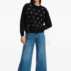Sudadera de punto personalizada con pedrería para mujer, estilo oversize, con brillo, venta al por mayor, top de streetwear - Product Image 5