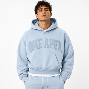 Sweat-shirt à capuche surdimensionné bleu ciel personnalisé pour homme, en coton lourd, style streetwear, ONEAPEX OEM - Product Image 4
