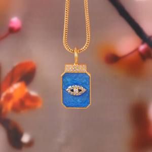 Colgante de ojo de Plata de Ley 925 con esmalte azul, joyería fina hecha a mano para collar de moda o abalorio chapado en rodio - Product Image 3