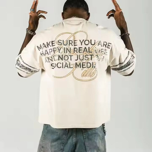 Camisetas Clásicas y Elegantes para Hombre, Estilo Vintage, 300g, 100% Algodón Tejido, Corte Holgado, Estampado 3D con Patrón - Product Image 3