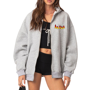 Sweats à capuche de haute qualité avec fermeture éclair oversize pour femmes, poids lourd, logo imprimé personnalisé, sweat à capuche respirant à séchage rapide - Product Image 4