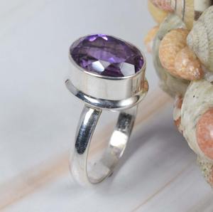 Améthyste violette 925 bague en argent Sterling bijoux faits à la main forme ovale février pierre de naissance cadeau pour anniversaire - Product Image 3