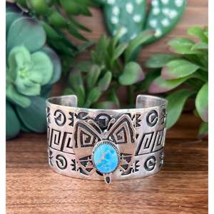 Navajo Golden Hill Turquoise & Sterling <b>Silver</b> Butterfly Design Fashion <b>Cuff</b> <b>Bracelet</b> - Product Image 1