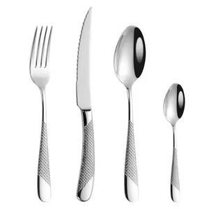 Nouveaux ensembles de couverts en acier inoxydable ensembles de couverts martelés à l'or en acier inoxydable couverts de Style de mariage royal vaisselle pour les couverts de fêtes modernes - Product Image 4