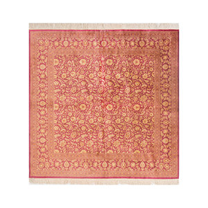 Gulmarg Hand Knotted <b>Silk</b> Rugs <b>Red</b> & Orange Floral Pattern for Home Living Room or Hallway Decor Size 9x12 for Teens - Product Image 1