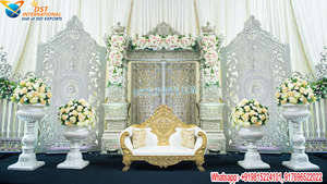 Decoración de Escenario para Boda con Acabado Blanco Elegante, Decoración de Escenario para Recepción de Boda Real, Decoración de Recepción de Boda con Temática del Taj Mahal, Irlanda - Product Image 6