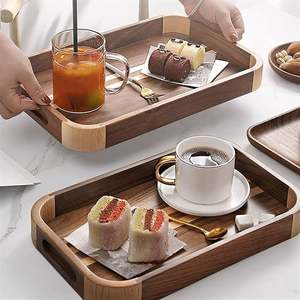 Wooden Serving Tray, Round/ <b>Rectangle</b> Wood Tray with Handles, Natural Decorative Tray for Ottoman, Kitchen/<b>Coffee</b> <b>Table</b> - Product Image 3