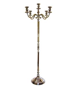 Bougeoir européen en métal Nickel moderne à 5 bras porte-bougie à longue tige candélabre pour la décoration de la maison pièce maîtresse de mariage - Product Image 1