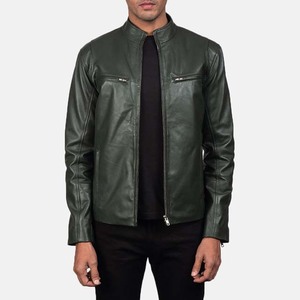 Manteau vintage élégant à col montant et fermeture à glissière pour hommes Veste en cuir coupe ajustée Vestes pour hommes avec poches Vêtements de sport - Product Image 3