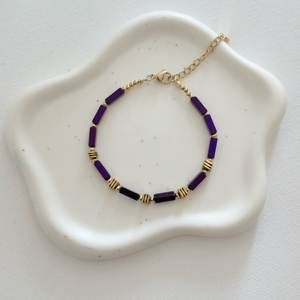 Pulsera chapada en oro de moda Bohemia, cuentas de tubo púrpura, joyería religiosa de acero inoxidable con patrón de número, Perla de diamante - Product Image 2