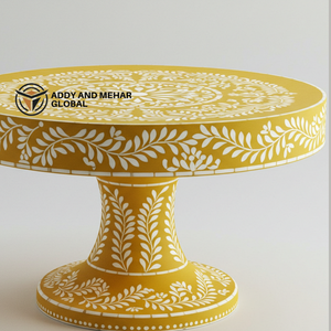 Piédestal fabriqué à la main d'affichage de gâteau d'incrustation d'os jaune de luxe pour le divertissement élégant - Product Image 3