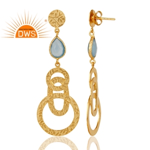 Best Selling Sterling <b>Silver</b> Gold Plated Natural Blue Chalcedony Gemstone <b>Dangle</b> <b>Earring</b> Custom Jewelry Manufacturer - Product Image 3