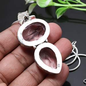 PINK KUNZITE <b>Statement</b> <b>Necklace</b> in 925 Silver 22g - Product Image 2