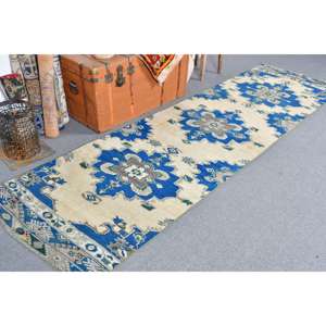 Alfombra Vintage de 3x10.3 pies, Alfombra, Alfombra de Lana con Estampado Animal Azul - Product Image 2