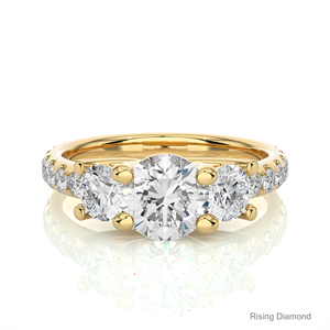 Anillo de compromiso de diamante cultivado en laboratorio de corte redondo de 1,4 quilates, regalo de aniversario de oro blanco de tres piedras para mujer - Product Image 5