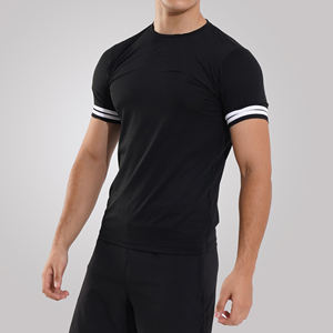 T-shirts de gym pour hommes, 100% coton, hauts de fitness, vêtements de musculation à manches courtes, vente en gros de tissu tricoté uni - Product Image 3
