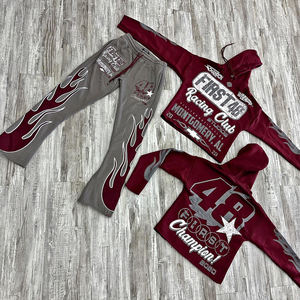 Streetwear écologique durable 100% coton Logo personnalisé survêtements évasés lourds survêtement pantalon de survêtement à capuche ensemble unisexe - Product Image 2