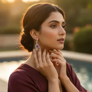 Pendientes Vintage de Plata 925 con Amatista, Chapados en Oro de 14K y 18K, Aros en Forma de Corazón, Joyería Moderna para Mujer - Product Image 3