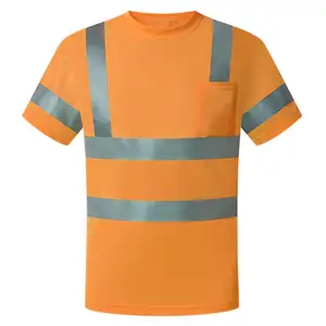批发定制标志工作服短袖定制实心橙色衬衫男士建筑工作服