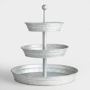 Hot Selling <b>Three</b>-<b>Tier</b> Galvanized <b>Cake</b> Decor 3 Tray Platter for <b>Cake</b> Dessert Cheap Set Birthday Parties Commercial Food Serving - Product Image 3
