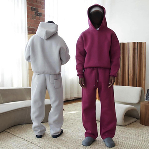 Ensemble survêtement unisexe personnalisé 2025 avec logo, confortable, ample, uni, sweat-shirt et pantalon de survêtement ample et surdimensionné - Product Image 1