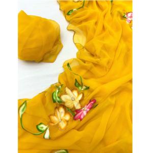 Sari de gasa suave con impresión digital y borde de encaje para mujeres y boutiques de moda a los mejores precios - Product Image 1