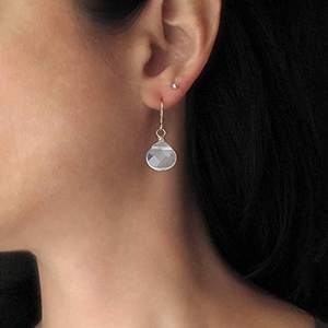 Elegantes pendientes colgantes de corazón de cuarzo de cristal piedra preciosa facetada envoltura de alambre chapado en oro estilo clásico bisel ajuste incrustaciones para regalos - Product Image 6