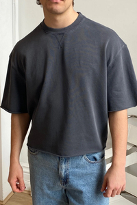 Camiseta de hombre con hombros caídos transpirable respetuosa con el medio ambiente 100% algodón recortada de gran tamaño con logotipo personalizado - Product Image 6