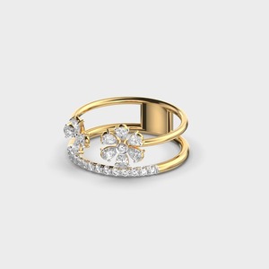 Bague ouverte à double bande en or jaune/blanc et rose 18 carats avec diamants cultivés en laboratoire certifiés IGI, de forme ronde et poire, sertie de diamants pavés - Product Image 2
