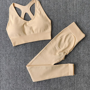 2024 femmes côtelé épais Yoga ensembles ensembles personnalisés femmes 2 pièces gymnastique haut sport soutien-gorge débardeur 2 pièces Shorts pantalons sans couture Yoga ensembles - Product Image 1