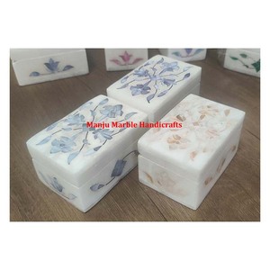 Magnifique boîte d'incrustation de marbre en pierre blanche pure de haute qualité avec incrustation de vadrouille pièce moderne élégante incurvée à la main pour cadeau d'artisanat en pierre - Product Image 5