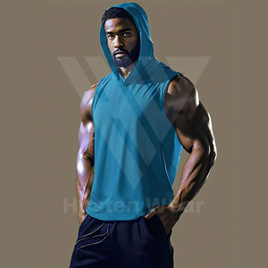 Mesh Polyester Fabric Made Men's Gym Wear Clothing Pullover Hood Breathable Quick Dry Sports Fitness Hooded Tank Top For Male - Product Image 6