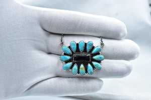 Collar de cadena ajustable de 18 pulgadas hecho a mano negro ónix Mojave turquesa declaración racimo chapado en oro plata esterlina Unisex - Product Image 2