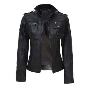 Women's High Quality PU Leather <b>Waterproof</b> Windproof Winter Fashion Bomber Jackets Stand <b>Zipper</b> Front Customizable Color Size - Product Image 1