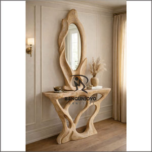 Custom Modern Living Room Console Table Mirror High-End Furniture SUAR Collection Solid <b>Wood</b> Oak Extendable <b>Sofa</b> Application - Product Image 5