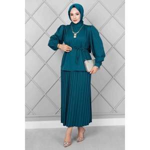 Ensemble hijab 2 pièces modeste avec bouton d'épaule couleur pétrole - Product Image 2