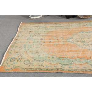 Tapis Patchwork Vintage Vert Orange 5.1 X 8.3ft fait à la main Style Tabriz Turc Laine Viscose Matériel avec support en Latex pour les adolescents - Product Image 2