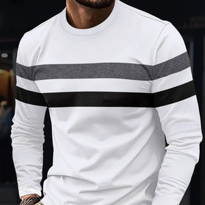 เสื้อยืดผู้ชายคลาสสิกคอกลมแขนสั้นพิมพ์ลายทางสำหรับกลางแจ้งเสื้อยืดผ้าโพลีเอสเตอร์แนวสตรีทสำหรับฤดูร้อน - Product Image 4