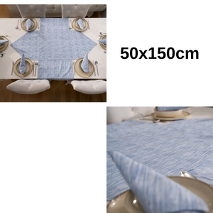 Set de chemin de table 2 pièces 100% coton à motifs bleus avec 1 chemin triangulaire 50x150cm et 1 chemin de table rectangulaire 50x150cm décoratif - Product Image 5