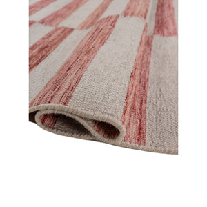 พรมลายทางอินดัสบาร์สีแดงและสีส้ม ทอแบบแบน ทำจากขนสัตว์และวิสโคส สำหรับใช้ในบ้าน-ADWV-13008 - Product Image 2