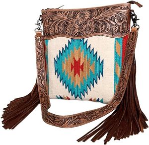 Vente chaude Couverture de selle en cuir usiné occidental Wristlet Sling Purse Ladies' Vintage Mini sacs à main avec fermeture à glissière - Product Image 2