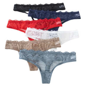 Texlina Women's RomanceLuxe Delicate Charm Collection 10 PCS/Pack Breathable Stretch Lace-Trim Mesh <b>Thong</b> Sexy Underwear - Product Image 1