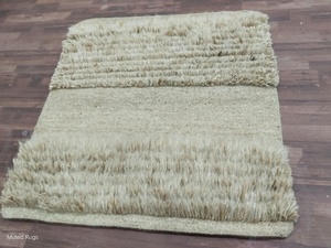Alfombra con textura de lana gris Natural anudada a mano, corte geométrico de bucle alto, decoración moderna minimalista escandinava hecha a mano para el hogar - Product Image 2
