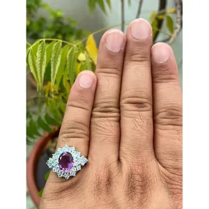 Natural Amethyst <b>Ring</b> with Floral Pattern 925 Sterling Silver Handmade Gemstone Jewelry Wholesale Supplier - Product Image 2